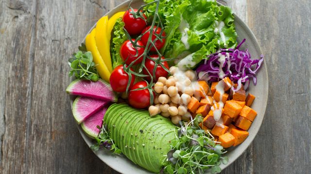 A bowl of food. 