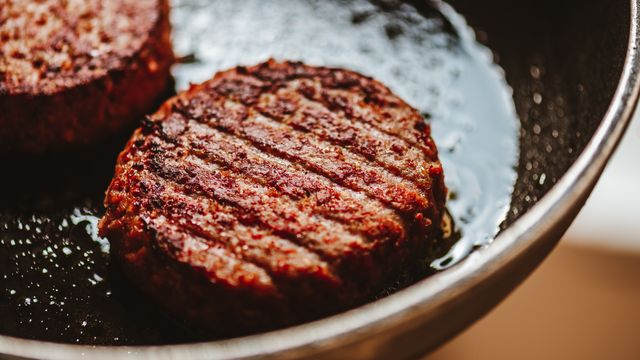 A burger in a pan. 