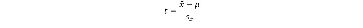 Calculating the one sample t test statistic, equation 1.