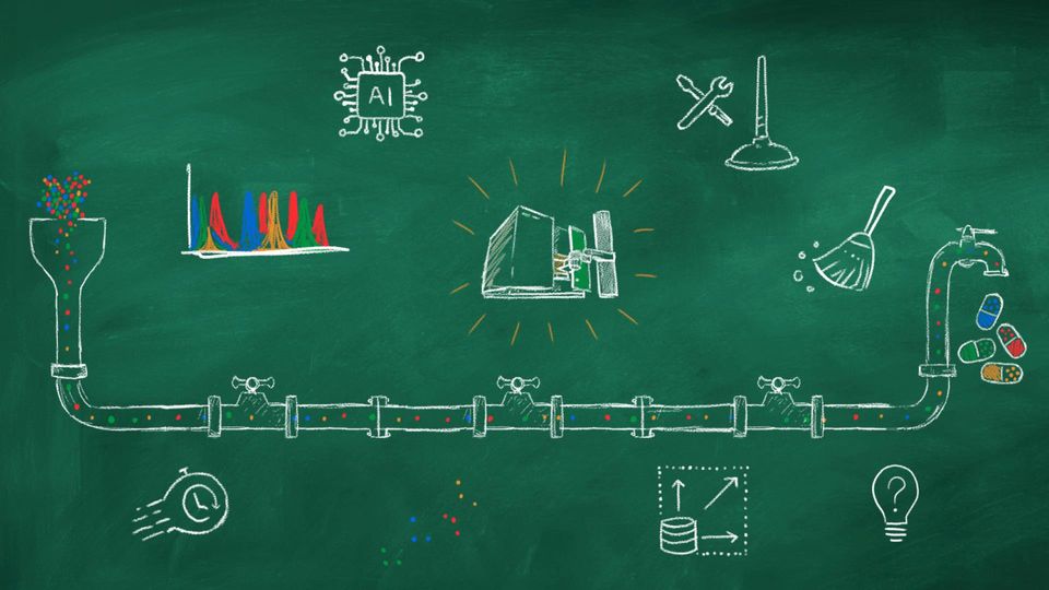 A chalkboard displaying science and engineering items such as formulas, diagrams, and equations.