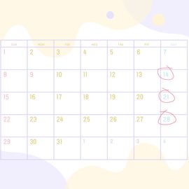 Page of a calendar showing a month with three consecutive Saturdays circled. 