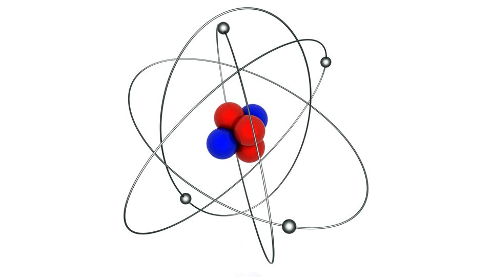 Red and blue neutron on a white background