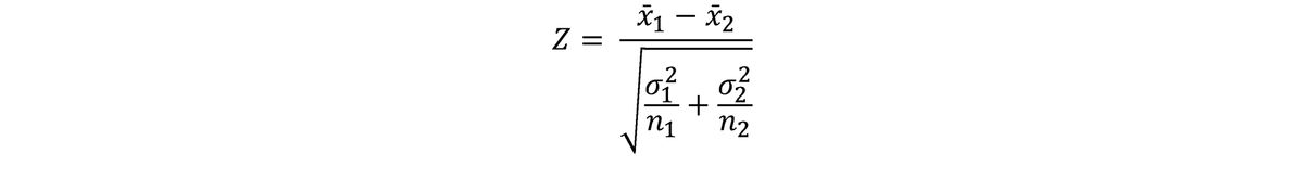 The two-sample z test formula.